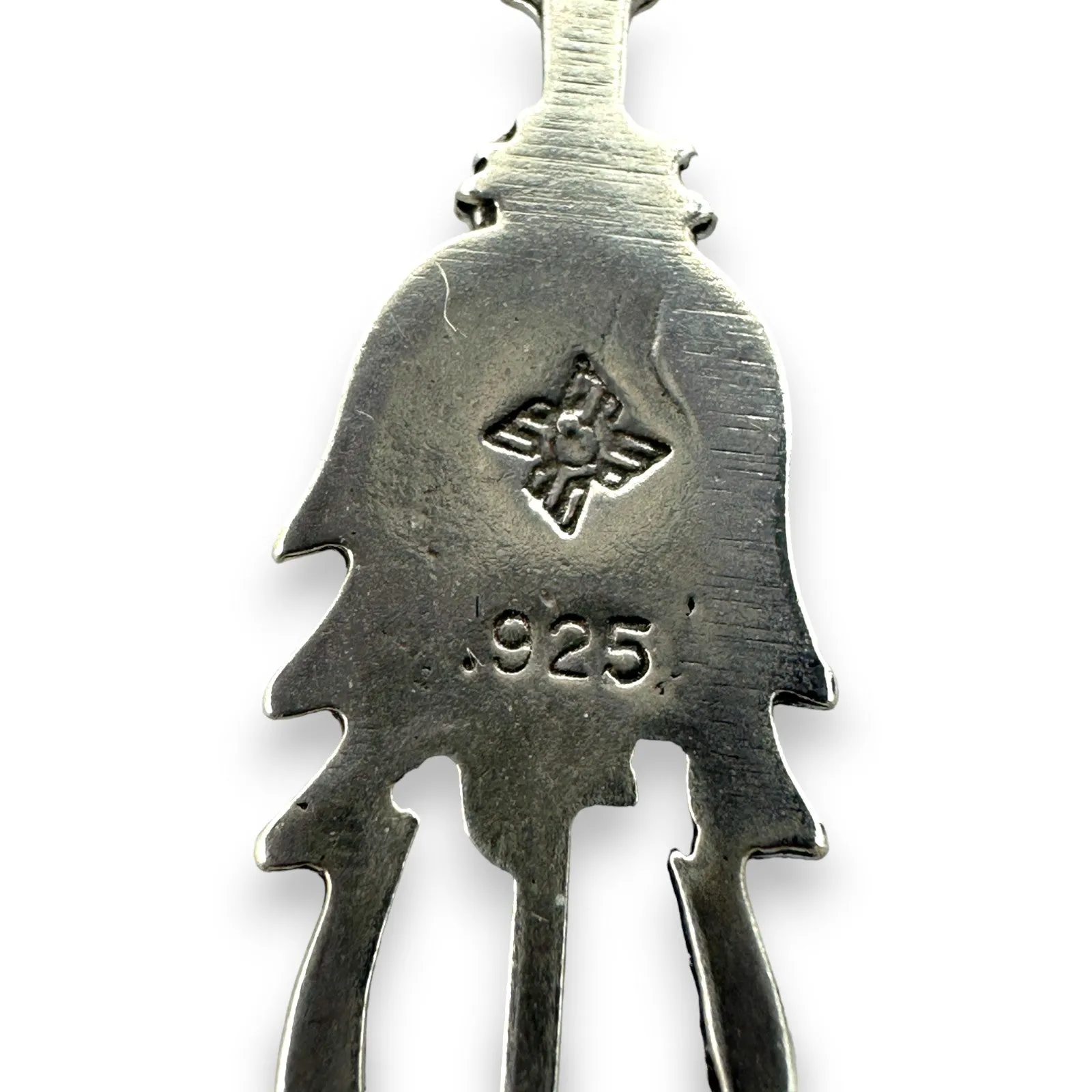 925 Sterling Silver Sunwest Brand Stamped Native American Charm Drop Dangle Earrings With Plastic Stone Accents