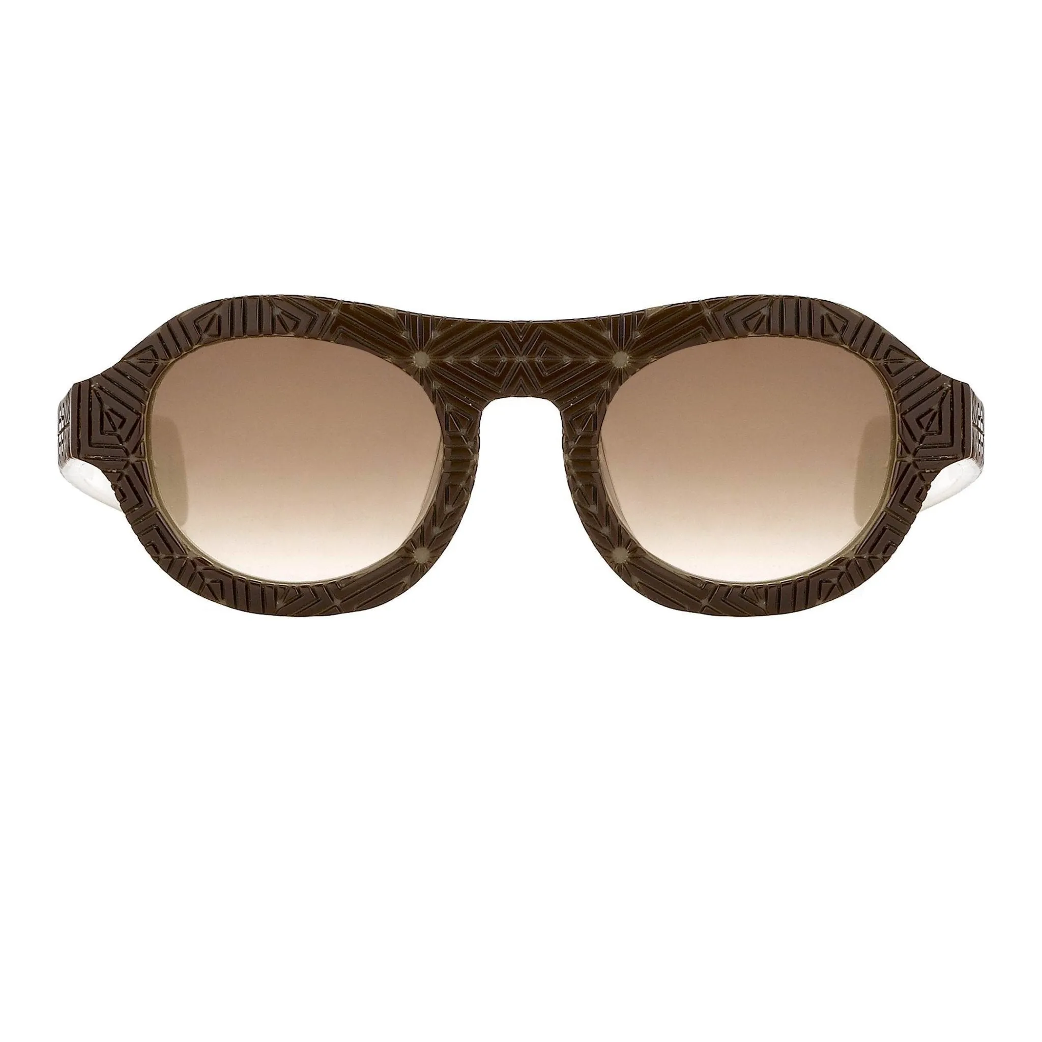 David David Sunglasses Round Solid Brown Mink Cream and Brown