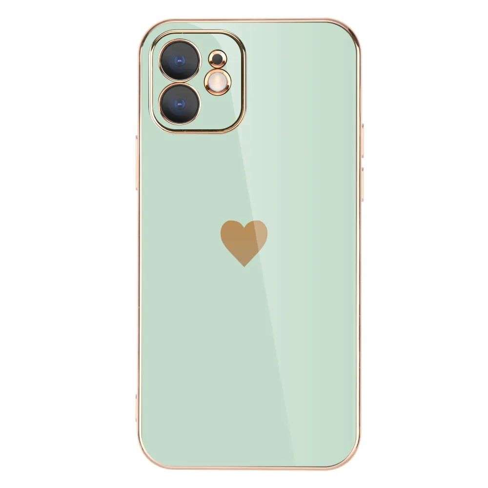 Full Lens Protection Plated Heart Phone Case For iPhone