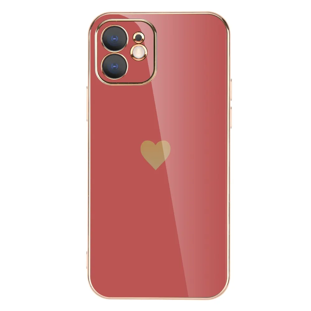 Full Lens Protection Plated Heart Phone Case For iPhone