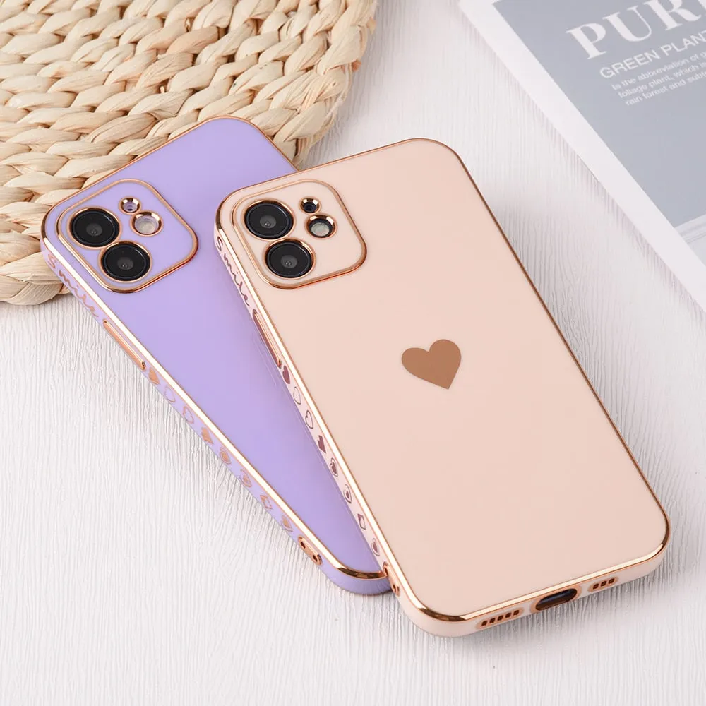 Full Lens Protection Plated Heart Phone Case For iPhone