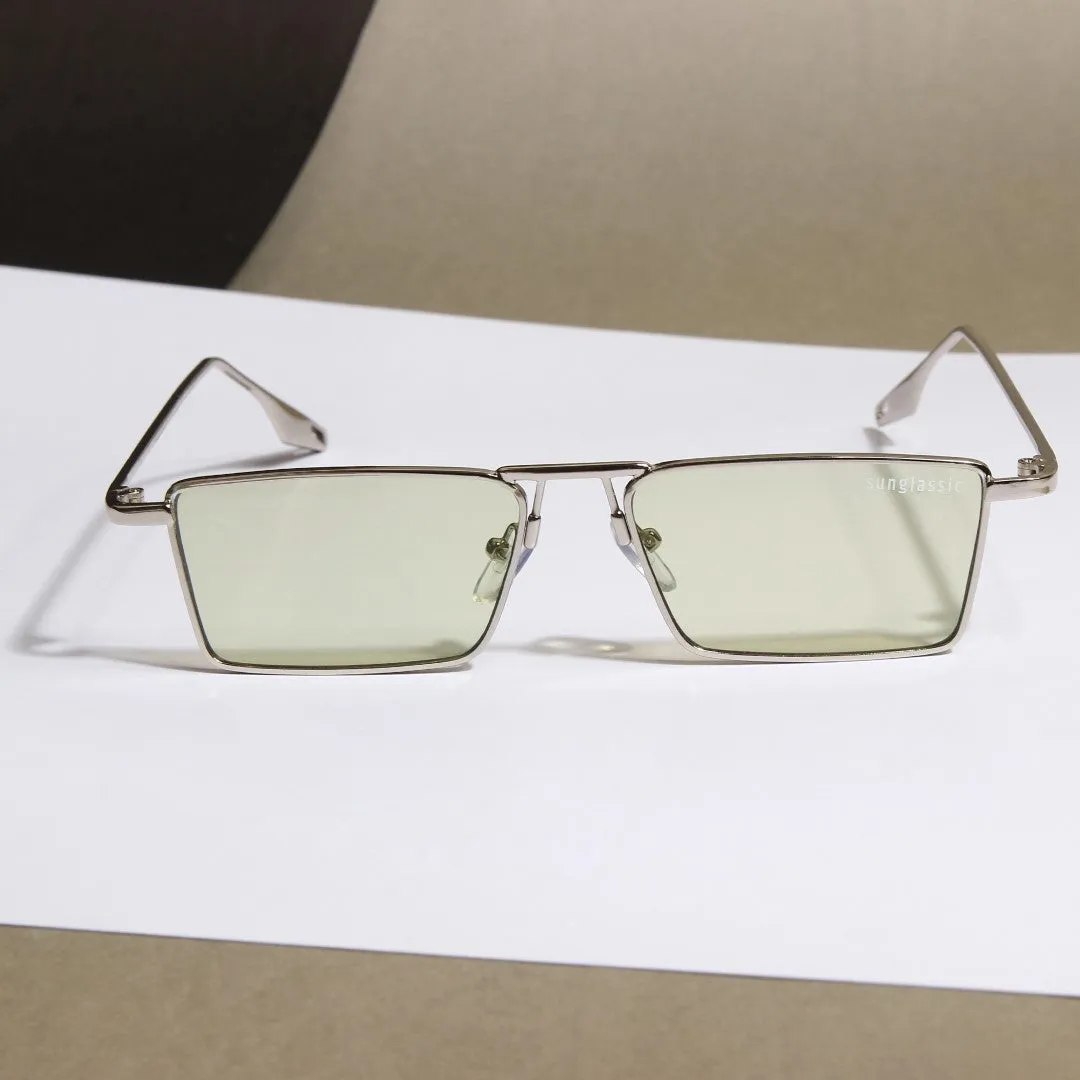 Rebel Silver Green Rectangle Sunglasses