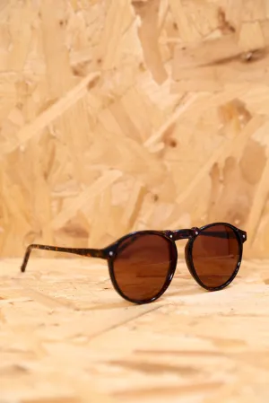Retro Round Tortoiseshell Black Lense Sunglasses