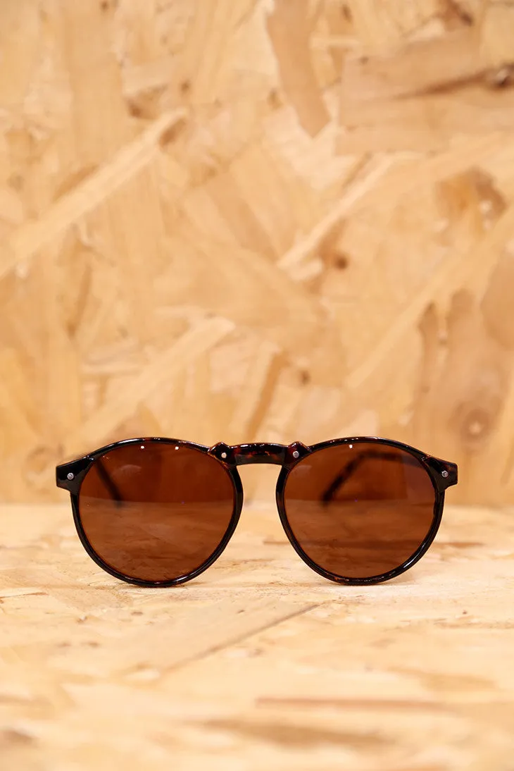 Retro Round Tortoiseshell Black Lense Sunglasses