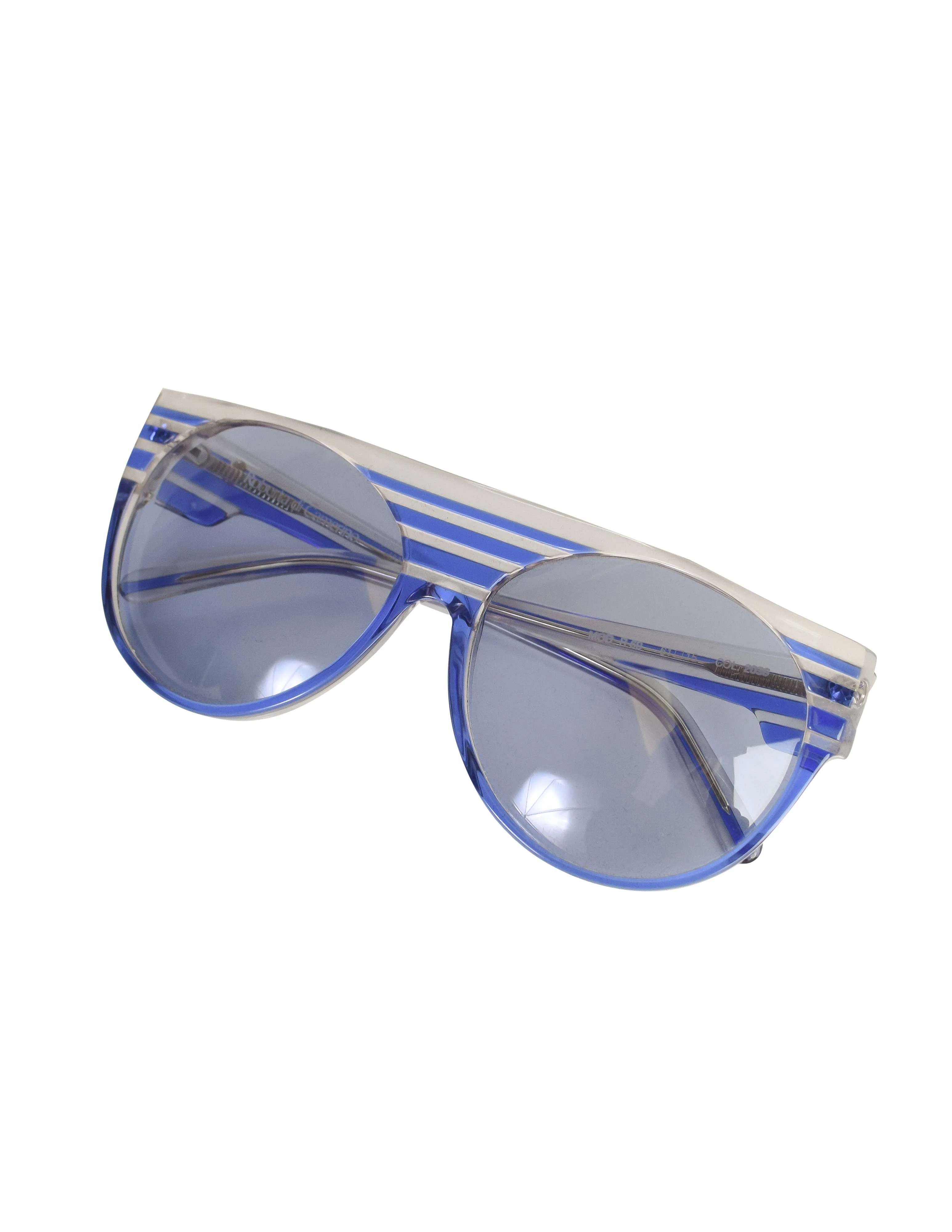 Roberta di Camerino Vintage 1980s Clear Blue Striped Flat Brow Round Lens Sunglasses