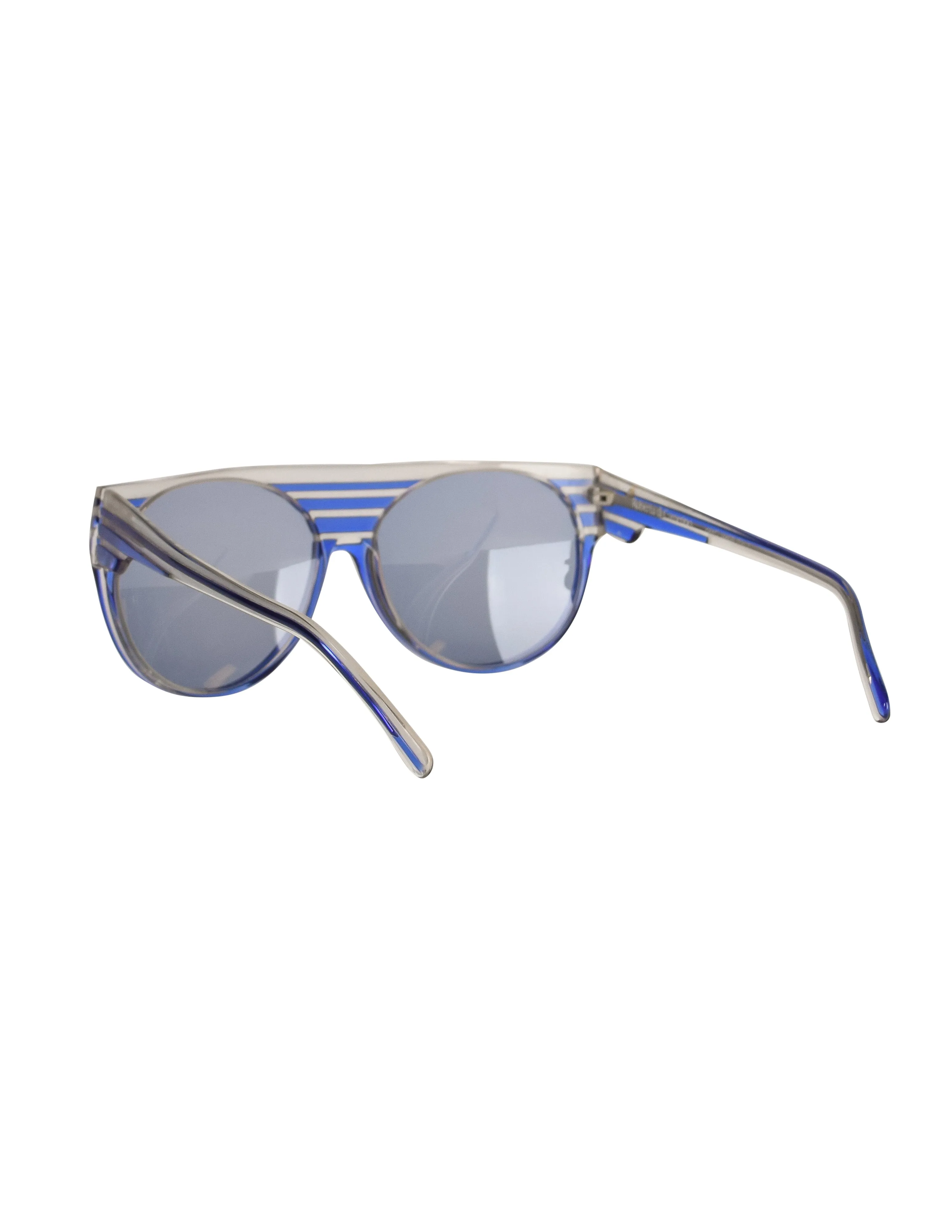 Roberta di Camerino Vintage 1980s Clear Blue Striped Flat Brow Round Lens Sunglasses