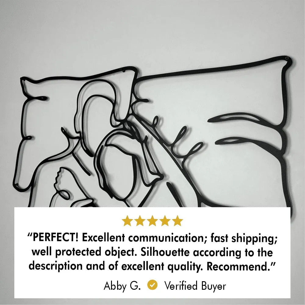 Romantic Lying Couple Metal Line Wall Art