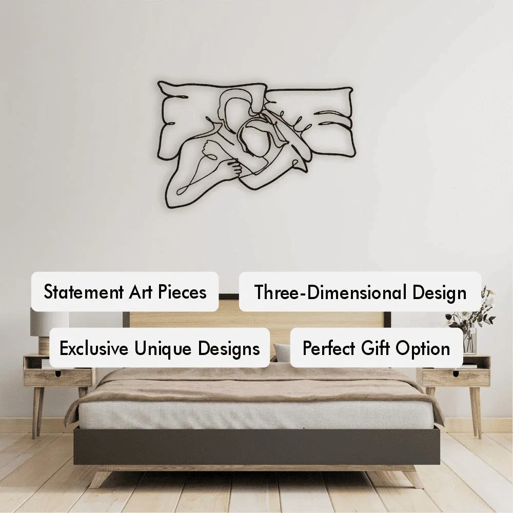 Romantic Lying Couple Metal Line Wall Art