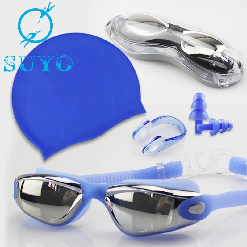Swimming Goggles Set Adult Swimming Goggles Swimming Cap Waterproof Anti-Fog Silicone Swimming Goggles Electroplating HD Swimming Glasses Printable