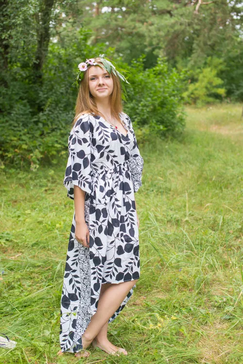 White High Low Wind Flow Style Caftan in Classic White Black Pattern